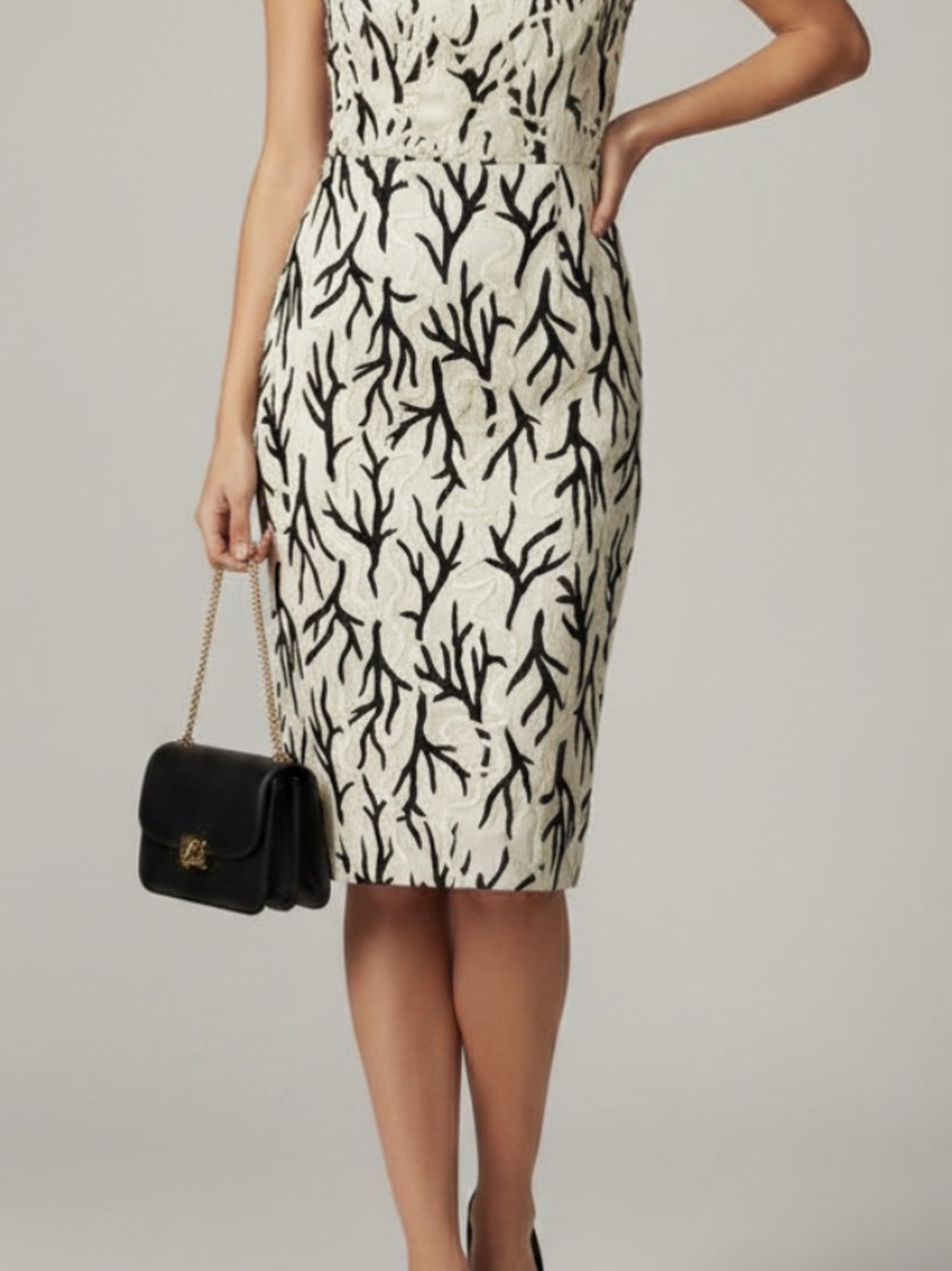 Anthropologie Black and Cream Midi Dress size 0
